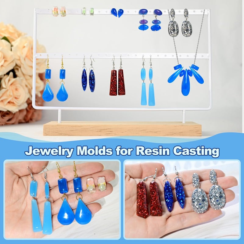ZQYSING Resin Earring Molds, 41 Paired Shapes Stud Earring Silicone Molds for Epoxy Resin Casting, Rectangle Oval Cabochon Teardrop Gem Pendant Mold for DIY Jewelry Necklace, Dangle Drop Earrings Keychain - Image 5